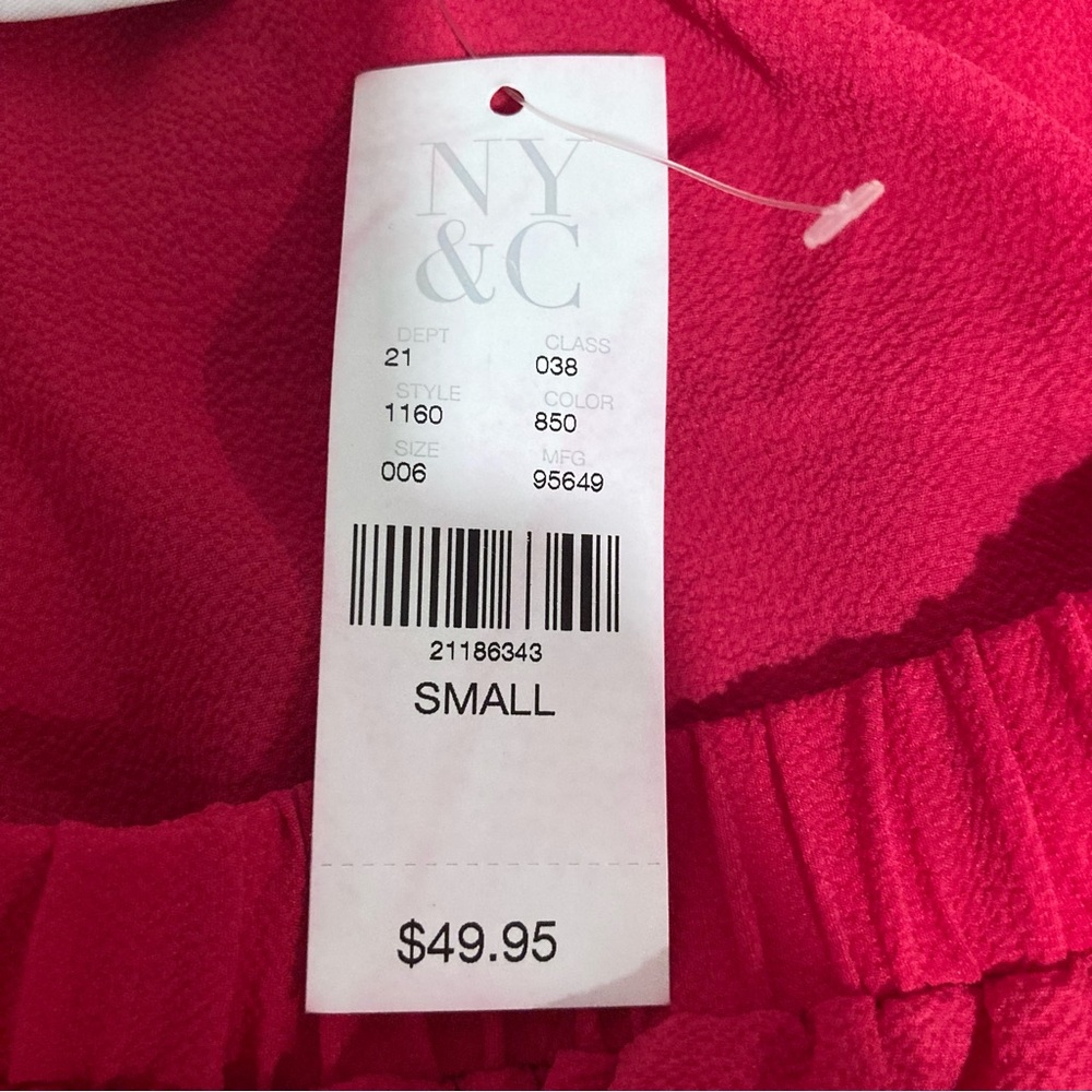 New York & Company Magenta Off-the-Shoulder Ruffled Blouse with Black Trim Small - Picture 8 of 14